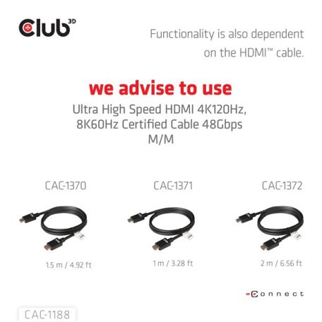 Club 3D Átalakító - CAC-1188 (Mini DisplayPort 1.4 to HDMI 8K60Hz, aktív, HDCP 2.2, 9cm)