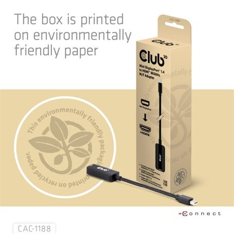 Club 3D Átalakító - CAC-1188 (Mini DisplayPort 1.4 to HDMI 8K60Hz, aktív, HDCP 2.2, 9cm)