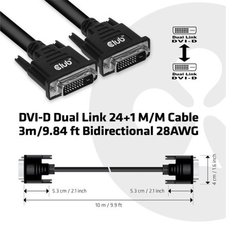 Club 3D Kábel - CAC-1223 (DVI-D Dual Link, 24+1, Bidirektional, 28AWG, 3m, Plug & Play)