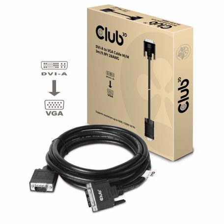 Club 3D Kábel - CAC-1243 (DVI-A to VGA M/M, 3 m, 28AWG, 1600x1200 60Hz)