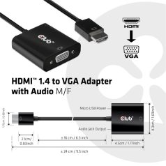   Club 3D Átalakító - CAC-1302 (HDMI 1.4 to VGA + Audio, 1080p@60Hz, Micro USB power)