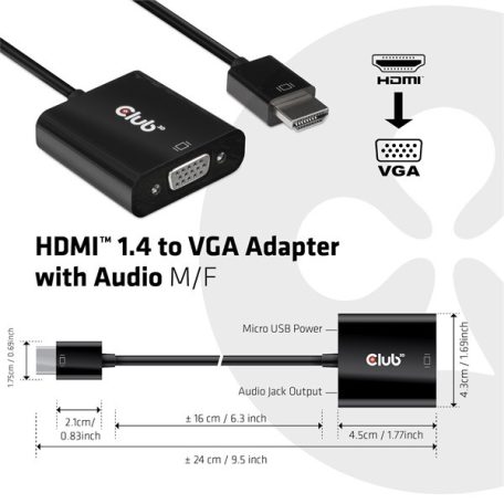 Club 3D Átalakító - CAC-1302 (HDMI 1.4 to VGA + Audio, 1080p@60Hz, Micro USB power)