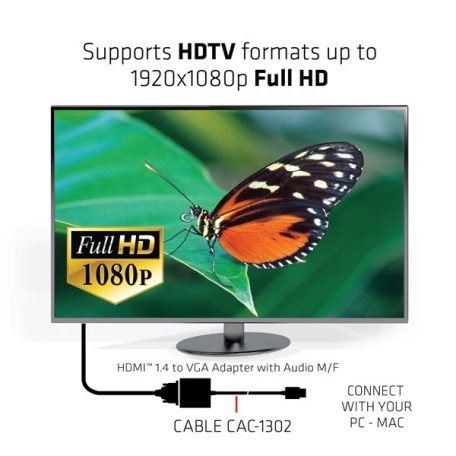 Club 3D Átalakító - CAC-1302 (HDMI 1.4 to VGA + Audio, 1080p@60Hz, Micro USB power)