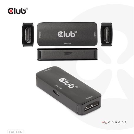 Club 3D Átalakító - CAC-1307 (HDMI aktív ismétlő 4K60Hz, Micro USB tápellátás, 18Gbps, 3D, HDR, HDCP 2.2&1.4)