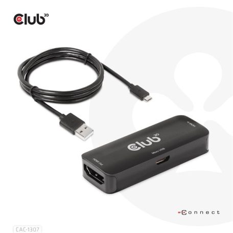 Club 3D Átalakító - CAC-1307 (HDMI aktív ismétlő 4K60Hz, Micro USB tápellátás, 18Gbps, 3D, HDR, HDCP 2.2&1.4)