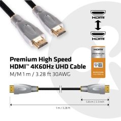   Club 3D Kábel - CAC-1311 (HDMI 2.0 Premium High Speed, 4K60Hz, 1m, Ethernet, HDR, UHD, 18Gbps, M/M, 30AWG)