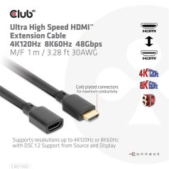   Club 3D Kábel - CAC-1322 (HDMI 2.1 Ultra High Speed, 4K120Hz 8K60Hz, 30AWG, 48Gbps, 1m, M/F)