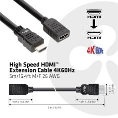   Club 3D Kábel - CAC-1325 (HDMI 2.0 High Speed 4K60Hz, M/F, 5m, 26AWG)