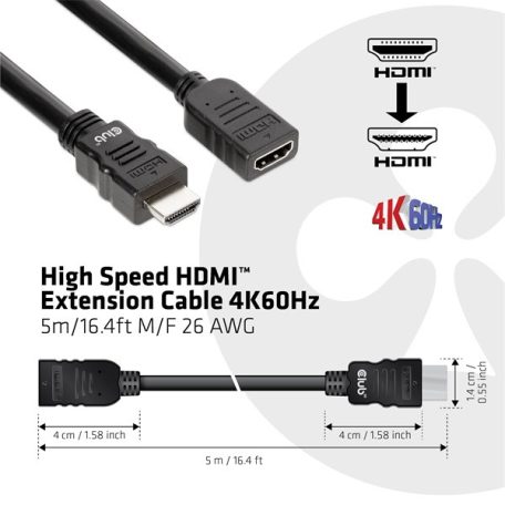 Club 3D Kábel - CAC-1325 (HDMI 2.0 High Speed 4K60Hz, M/F, 5m, 26AWG)