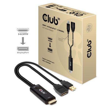 Club 3D Átalakító - CAC-1331 (HDMI 2.0 to DisplayPort 1.2 4K60Hz HDR M/F, USB-A táp, 25cm)