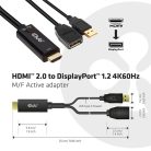 Club 3D Átalakító - CAC-1331 (HDMI 2.0 to DisplayPort 1.2 4K60Hz HDR M/F, USB-A táp, 25cm)