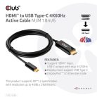 Club 3D Kábel - CAC-1334 (HDMI to USB-C, Aktív, M/M, 4K60Hz, 1.8m)