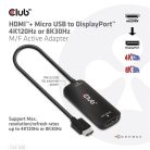 Club 3D Átalakító - CAC-1335 (HDMI+Micro USB to DisplayPort, 4K120Hz/8K30Hz, M/F, aktív)