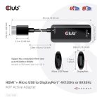 Club 3D Átalakító - CAC-1335 (HDMI+Micro USB to DisplayPort, 4K120Hz/8K30Hz, M/F, aktív)