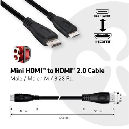Club 3D Kábel - CAC-1350 (Mini HDMI 2.0, M/M, 4K 60Hz, HDR, 1m, Bi-Directional)