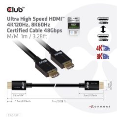   Club 3D Kábel - CAC-1371 (HDMI 2.1 Ultra High Speed, 4K120Hz, 8K60Hz, 48Gbps, M/M, 1m)