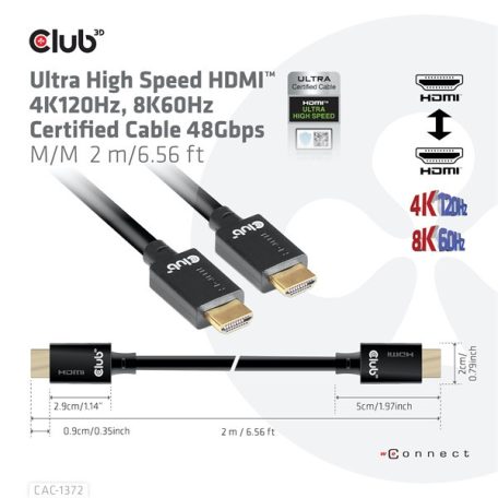 Club 3D Kábel - CAC-1372 (HDMI 2.1, 4K120Hz, 8K60Hz, 48Gbps, 2m, M/M)