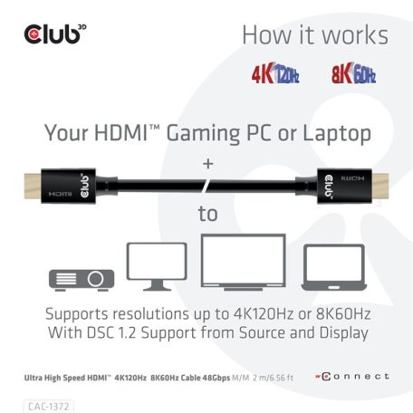 Club 3D Kábel - CAC-1372 (HDMI 2.1, 4K120Hz, 8K60Hz, 48Gbps, 2m, M/M)