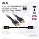Club 3D Kábel - CAC-1373 (HDMI 2.1 Ultra High-Speed, 48Gbps, 4K120Hz, 8K60Hz, M/M, 3m)