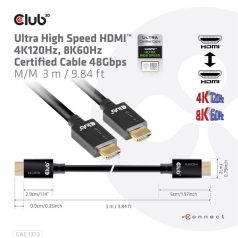   Club 3D Kábel - CAC-1373 (HDMI 2.1 Ultra High-Speed, 48Gbps, 4K120Hz, 8K60Hz, M/M, 3m)