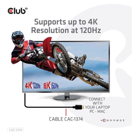 Club 3D Kábel - CAC-1374 (HDMI 2.1 Ultra High-Speed, M/M, 4K120Hz, 8K60Hz, 48Gbps, 4m, 26AWG)