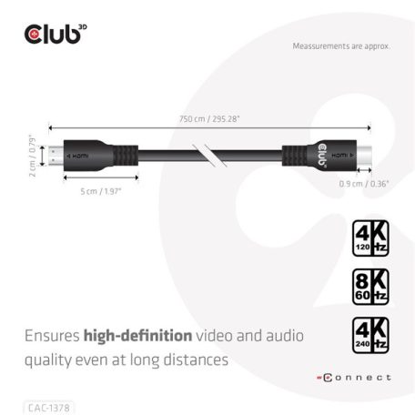 Club 3D Kábel - CAC-1378 (HDMI 2.1 Ultra High Speed, 240Hz, 48Gbps, M/M, 7.5m)