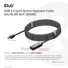 Club 3D kábel - CAC-1404 (3.2 USB-A, M/F, Active Repeater, 5Gbps, 5m)
