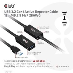   Club 3D kábel - CAC-1406 (3.2 USB-A, Active Repeater, 5Gbps, 15m)