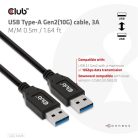 Club 3D kábel - CAC-1409 (USB-A Gen2, M/M, 10Gbps, 3A, 15W, 5V/3A, 0.5m)