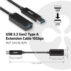 Club 3D kábel - CAC-1411 (3.2 USB-A 10 Gbps, M/F, 5m)