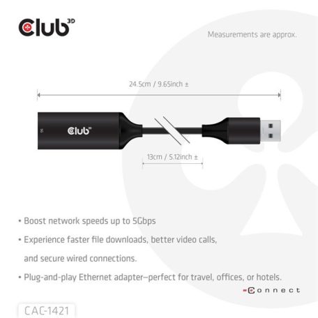 Club 3D Átalakító - CAC-1421 (USB-A to RJ45, 5 GBps, M/F)