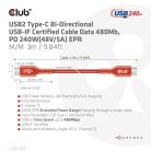 Club 3D Kábel - CAC-1513 (USB2 USB-C Bidirektional, 480Mb/s, PD 240W, USB-IF Certified, M/M, 3m)