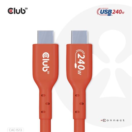 Club 3D Kábel - CAC-1513 (USB2 USB-C Bidirektional, 480Mb/s, PD 240W, USB-IF Certified, M/M, 3m)