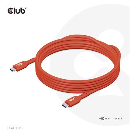 Club 3D Kábel - CAC-1515 (USB2.0 USB-C, 480Mb, 240W PD, kétirányú, USB-IF Certified, M/M, 4m)