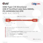 Club 3D Kábel - CAC-1515 (USB2.0 USB-C, 480Mb, 240W PD, kétirányú, USB-IF Certified, M/M, 4m)