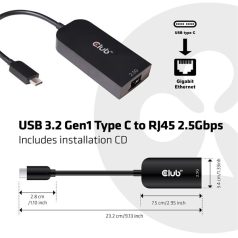   Club 3D Átalakító - CAC-1520 (3.2 USB-C Gen 1 to RJ45, 2,5GB Ethernet)