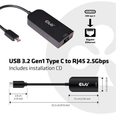Club 3D Átalakító - CAC-1520 (3.2 USB-C Gen 1 to RJ45, 2,5GB Ethernet)