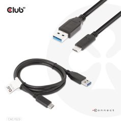   Club 3D Kábel - CAC-1523 (3.1 USB-C Gen 2 to 3.1 USB-A Gen 2, 10Gbps, 60W PD2.0, Bidirectional, 4K60Hz, M/M, 1m)