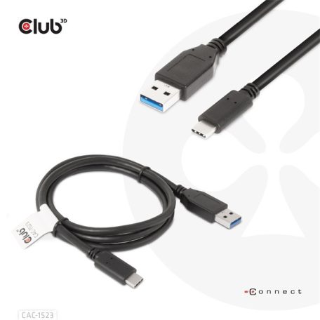 Club 3D Kábel - CAC-1523 (3.1 USB-C Gen 2 to 3.1 USB-A Gen 2, 10Gbps, 60W PD2.0, 1m, Bidirectional, 4K60Hz)