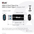 Club 3D Átalakító - CAC-1525 (3.2 USB-A Gen 1 to 3.2 USB-C Gen 1, Bidirectional)