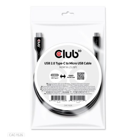 Club 3D Kábel - CAC-1526 (2.0 USB-C Gen 1 to Micro USB, 1m, Bidirectional)