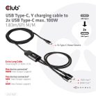 Club 3D Kábel - CAC-1527 (USB-C Y kábel, 100W PD, 1.83m, 2xUSB-C)