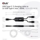 Club 3D Kábel - CAC-1527 (USB-C Y kábel, 100W PD, 1.83m, 2xUSB-C)