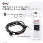 Club 3D Kábel - CAC-1527 (USB-C Y kábel, 100W PD, 1.83m, 2xUSB-C)