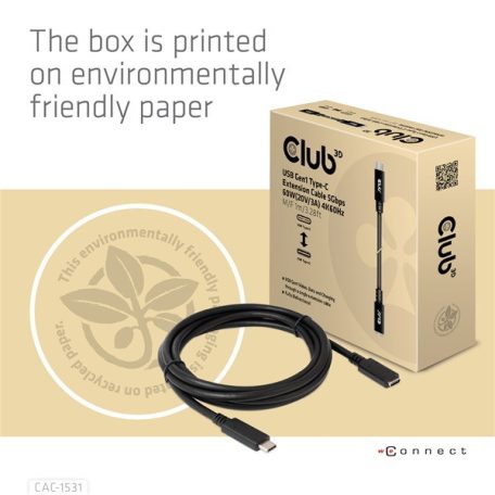 Club 3D Kábel - CAC-1531 (USB-C Gen 1 to USB-C, 5Gbps, 60W, 4K60Hz, M/F, 1m)