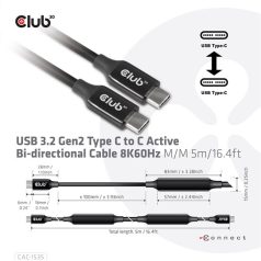   Club 3D Kábel - CAC-1535 (3.2 USB-C Gen 2 to 3.2 USB-C Gen 2, 60W PD, 8K60Hz, Bidirectional, M/M, 5m)