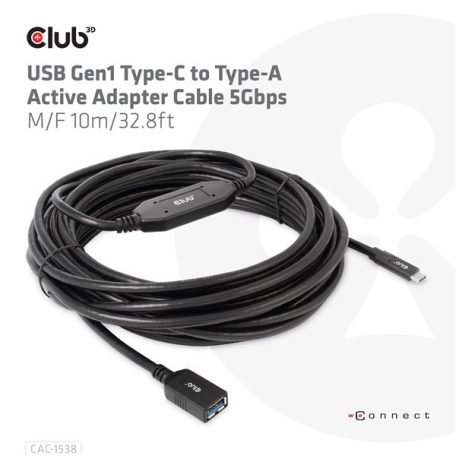 Club 3D Kábel - CAC-1538 (USB-C Gen 1 to USB-A, 5Gbps, 10m)