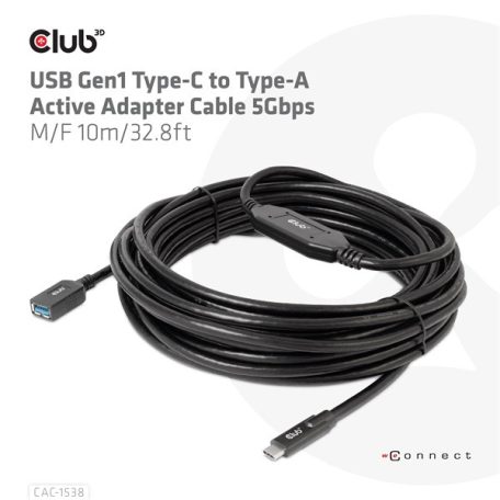 Club 3D Kábel - CAC-1538 (USB-C Gen 1 to USB-A, 5Gbps, 10m)
