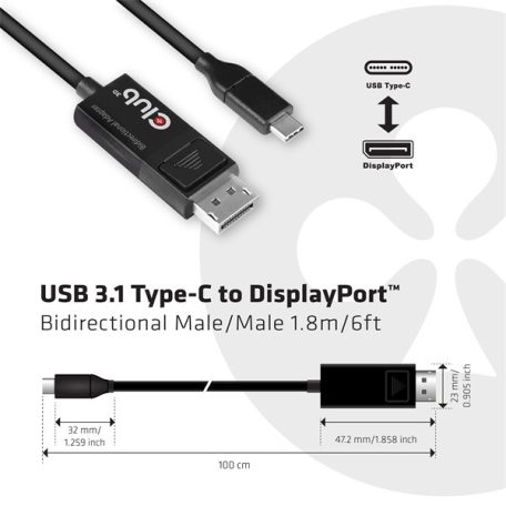 Club 3D Kábel - CAC-1557 (USB-C to DisplayPort 1.4, HDR, 1,8m, 8K60Hz)