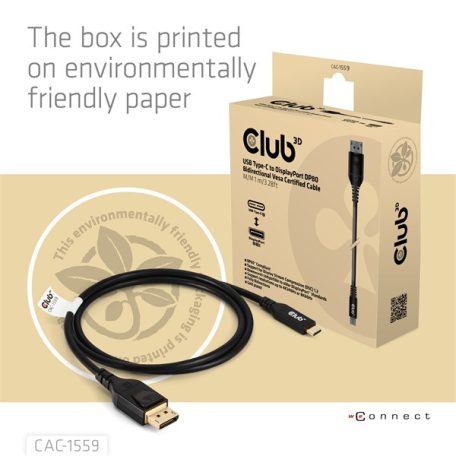 Club 3D Kábel - CAC-1559 (USB-C to DisplayPort 2.1, DP80 Bidirectional, 1m, 8K60Hz)